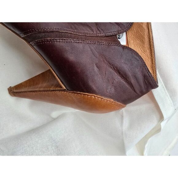 VTG Fossil Brown Leather Heeled Ankle Boots With Wooden Cone Heels sz 11 - Picture 9 of 14